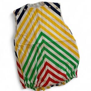 1970s Vintage Rainbow Chevron Striped Baby Romper Made in Japan